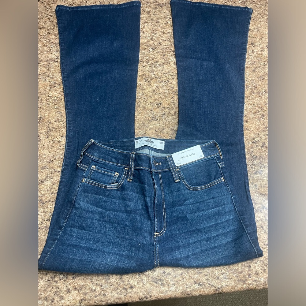 NWT Hollister Curvy High Rise Women's Dark Blue Vintage Flare Jeans 28R 7R 6R
